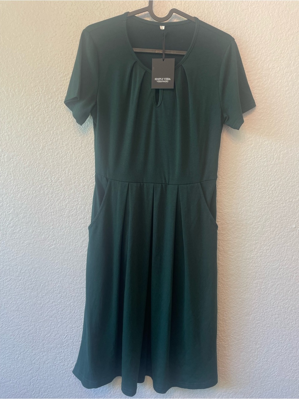 Simply Vera Vera Wang Dark Green Short Sleeve Fit & Flare Dress with Pockets Sm